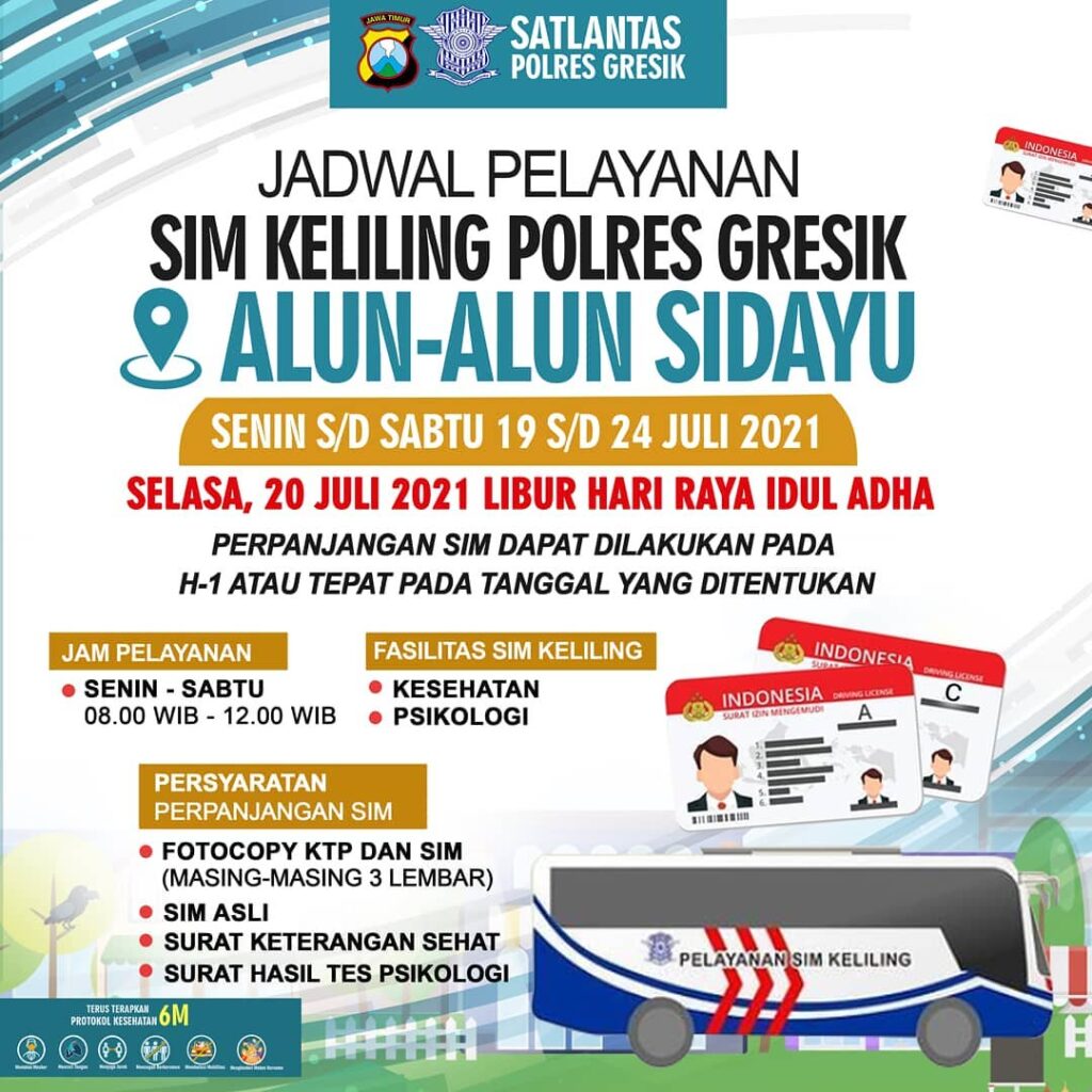 Jadwal Sim Keliling Gresik Bulan Juli 2021 (Minggu ke 4)