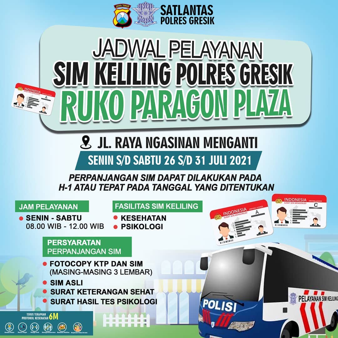 Jadwal Sim Keliling Gresik Bulan Juli 2021 (Minggu ke 5)