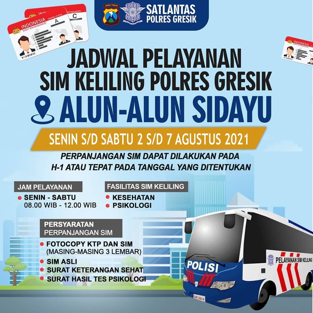 Jadwal Sim Keliling Gresik Agustus 2021 (Minggu I)