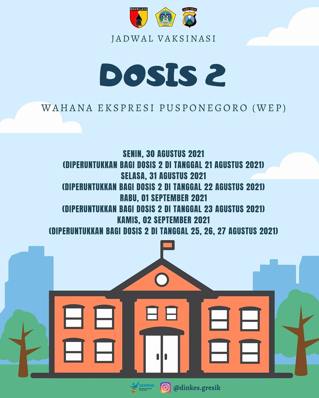 Jadwal Vaksinasi Gresik Dosis 2 Bulan Agustus 2021 di WEP