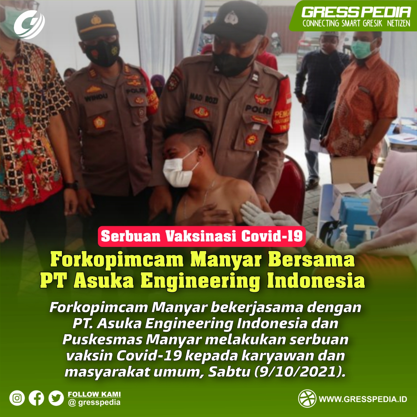 Serbuan Vaksinasi, Forkopimcam Manyar Bersama PT Asuka Engineering Indonesia