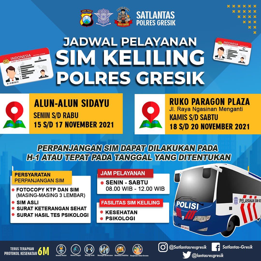 Jadwal Sim Keliling Gresik November 2021 (Minggu ke 3)