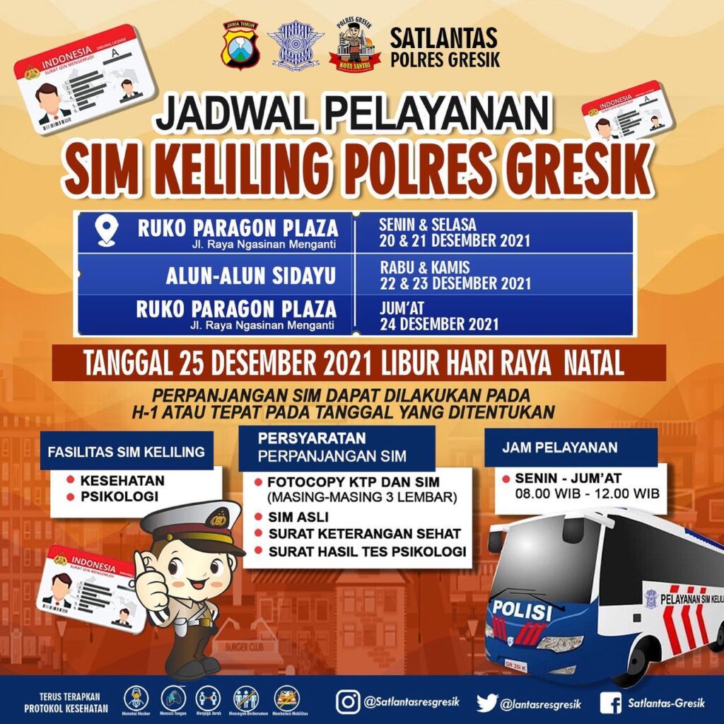 Jadwal Sim Keliling Gresik Desember 2021 (Minggu ke 4)
