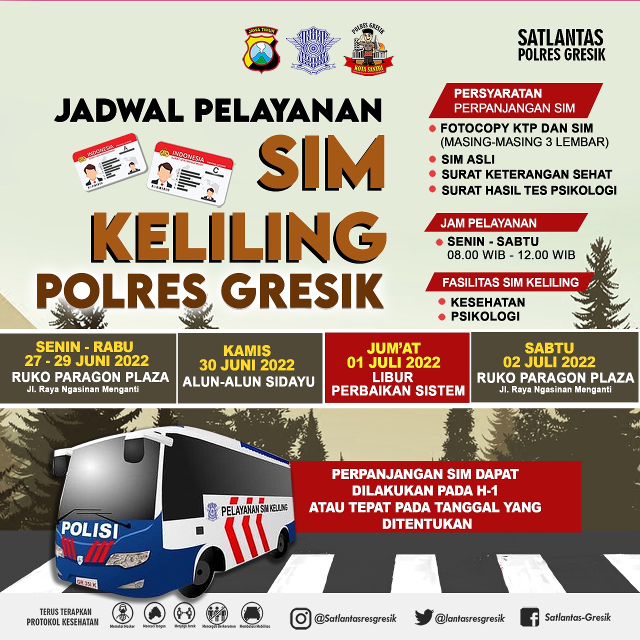 Jadwal Sim Keliling Gresik Juni 2022 (Minggu ke 4)