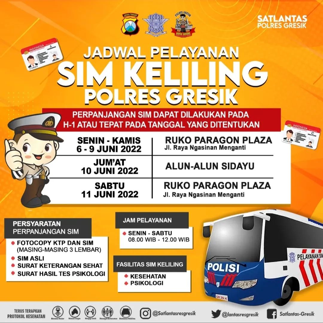 Jadwal Sim Keliling Gresik Juni 2022 (Minggu ke 1)