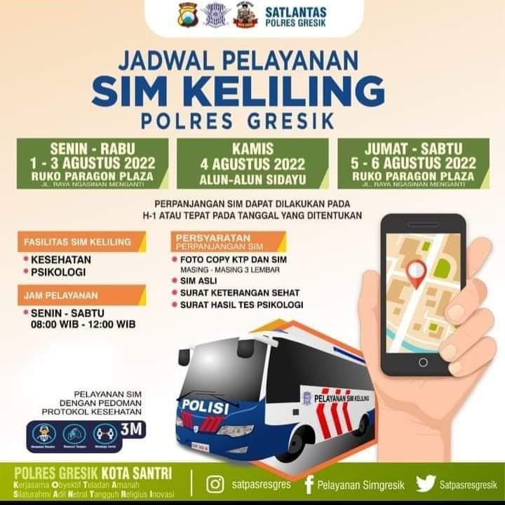 Jadwal Sim Keliling Gresik Agustus 2022 (Minggu ke 1)