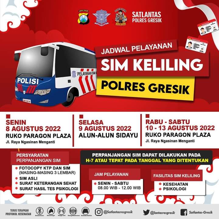 Jadwal Sim Keliling Gresik Agustus 2022 (Minggu ke 2)