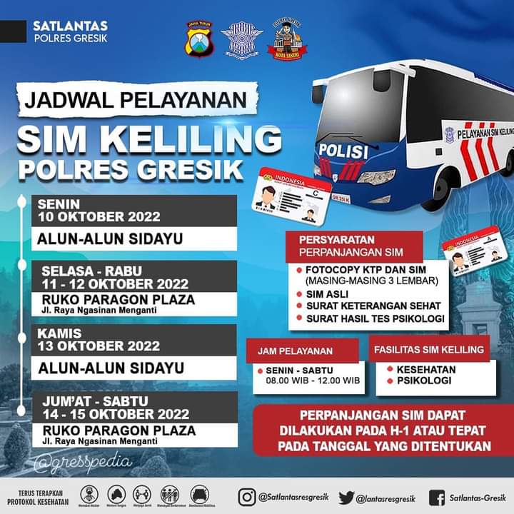 Jadwal Sim Keliling Gresik Oktober 2022 (Minggu ke 2)