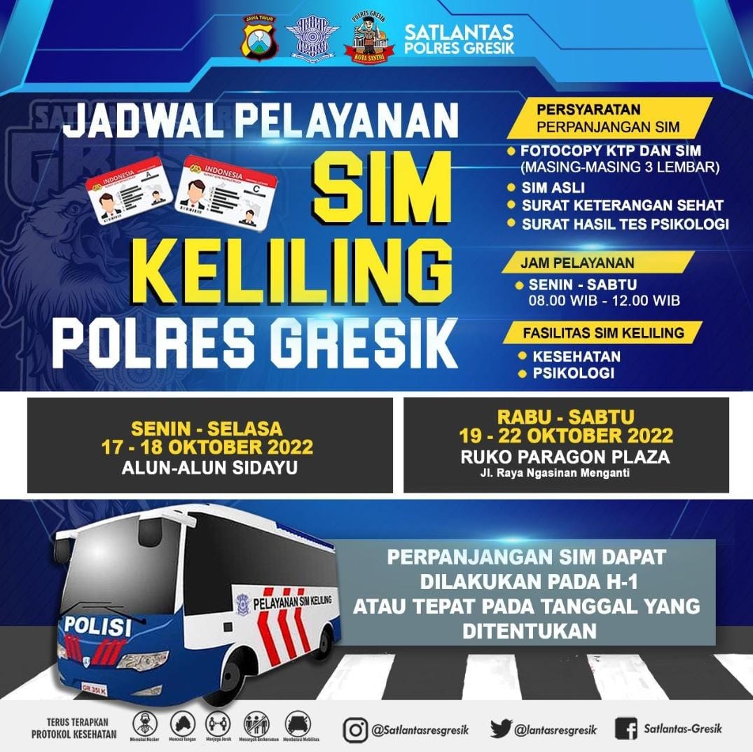 Jadwal Sim Keliling Gresik Oktober 2022 (Minggu ke 3)