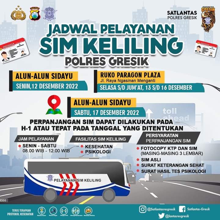 Jadwal Sim Keliling Gresik Desember 2022 (Minggu ke 2)