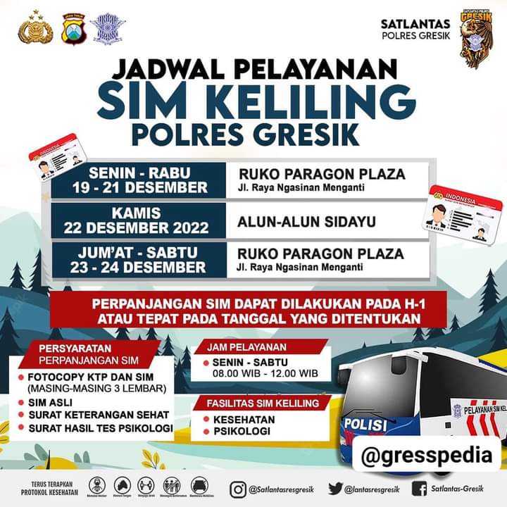 Jadwal Sim Keliling Gresik Desember 2022 (Minggu ke 3)