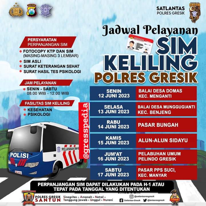 Jadwal Sim Keliling Gresik Juni 2023 (Minggu ke 2)