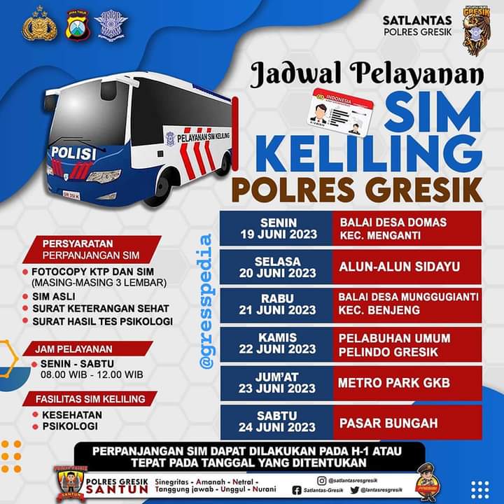 Jadwal Sim Keliling Gresik Juni 2023 (Minggu ke 3)