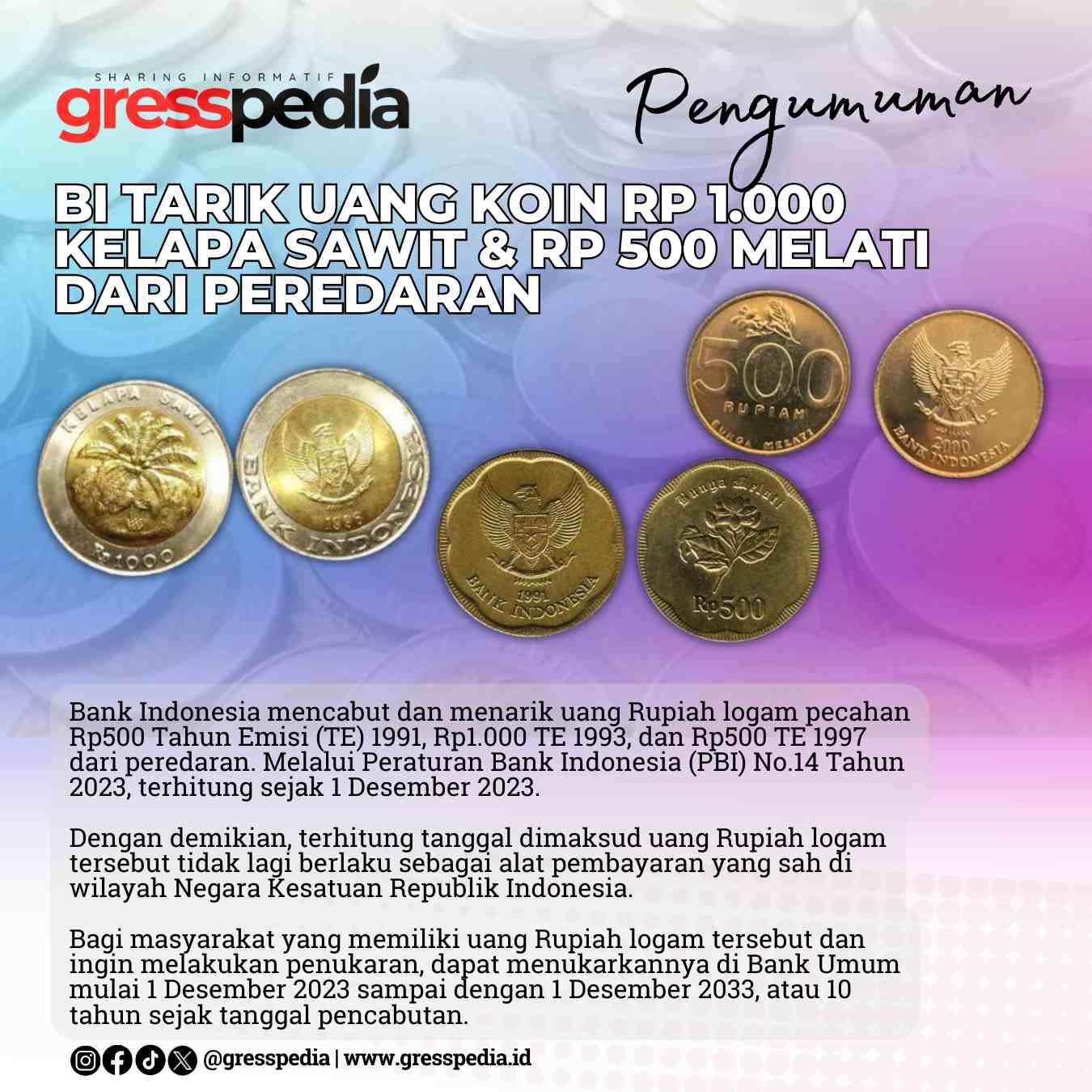 BI Tarik Uang Koin Rp 1.000 Kelapa Sawit & Rp 500 Melati dari Peredaran