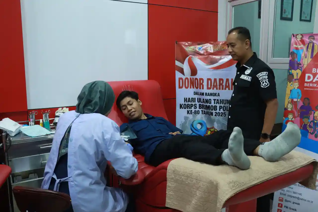 Polres Gresik Gelar Donor Darah Eks Brimob, Rayakan HUT ke-80 Brimob Polri dengan Aksi Kemanusiaan